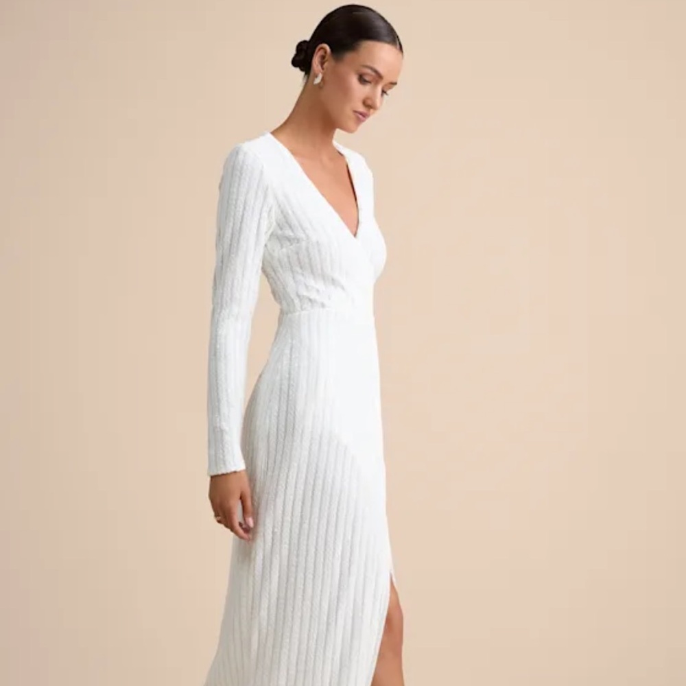 Love Lasts Forever White Sequin Long Sleeve Maxi Dress  3X Lulus